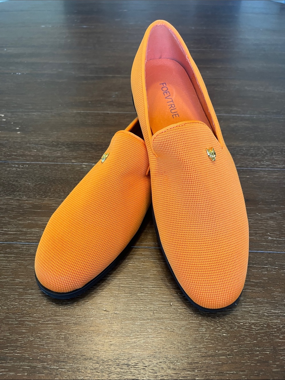 Men's Orange Slip-On Loafers with Gold Accent